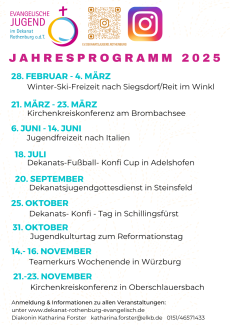 Jahresprogramm der evangelischen Jugend im Dekanat Rothenburg